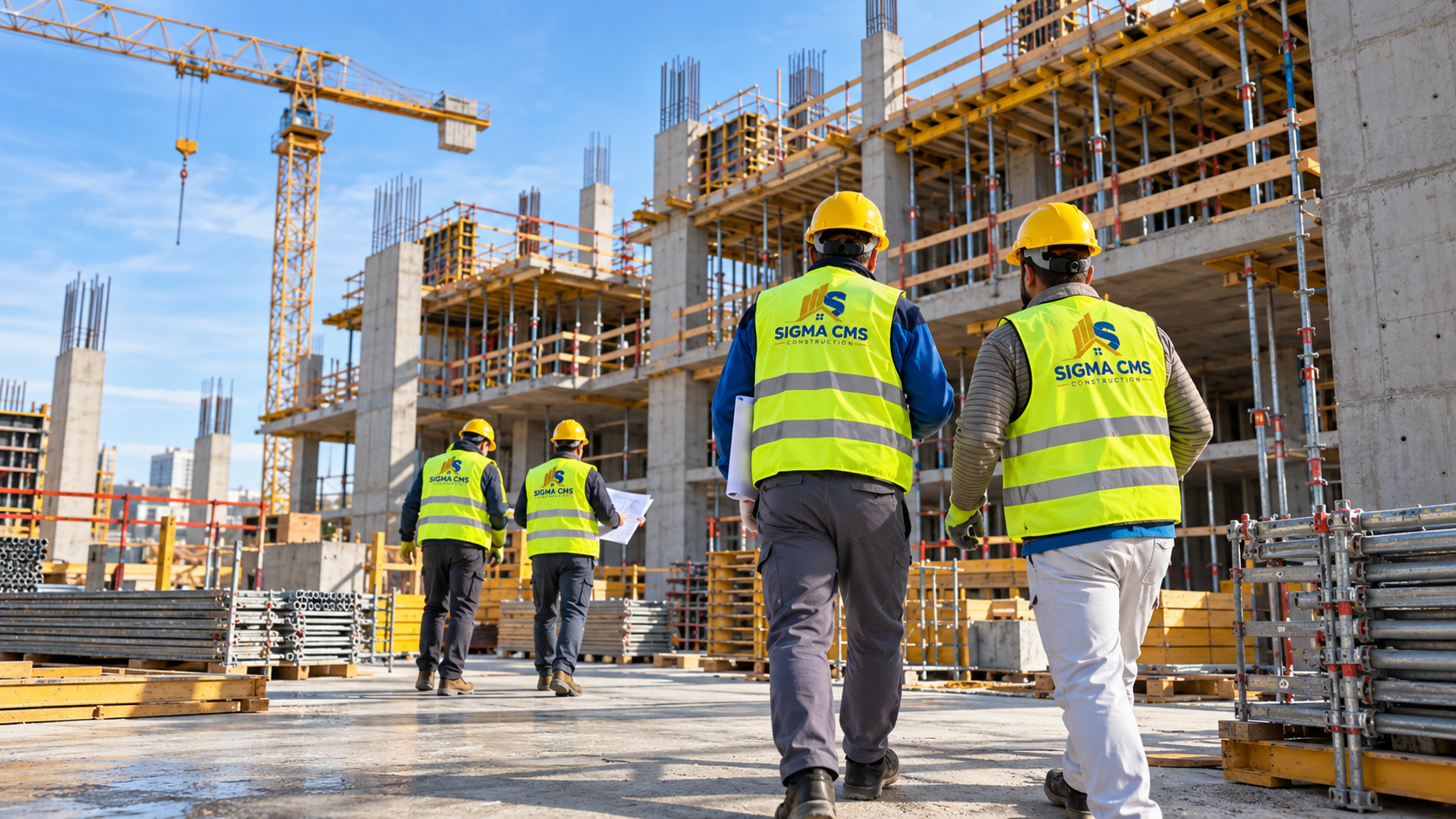 Generisana slika gradilišta sa radnicima u prslucima Sigma CMS Construction